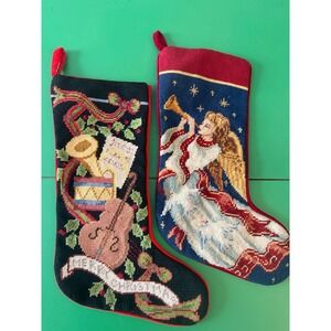 2 Vintage Needlepoint Holiday Stockings Imperial Elegance